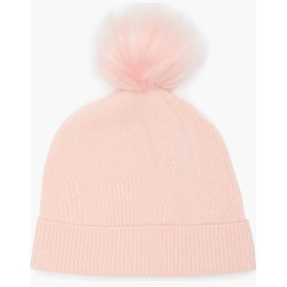 Nordstrom Faux Fur Cashmere Pompom Beanie, Pink, 100% Cashmere, NWT - Picture 3 of 9